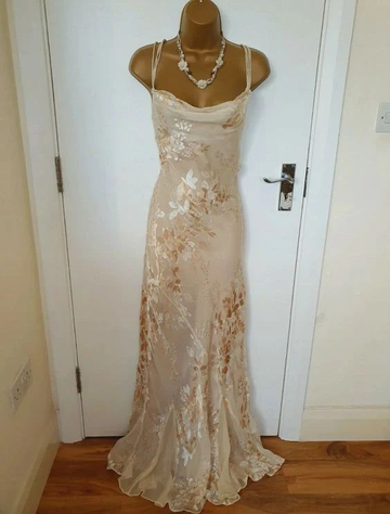 Vintage Champagne Floral Prom Dress Mermaid Evening Dress HZ1023